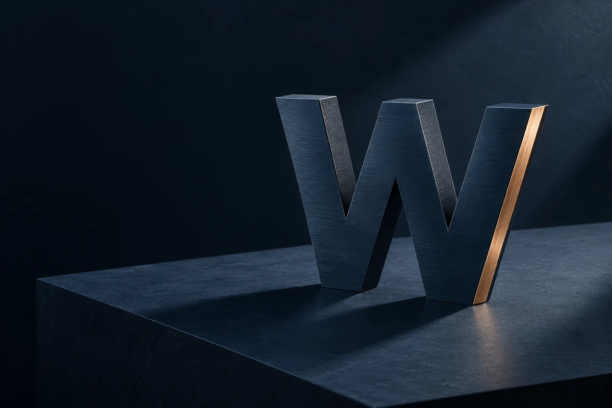 Monogramme W en métal bleu marine et cuivre